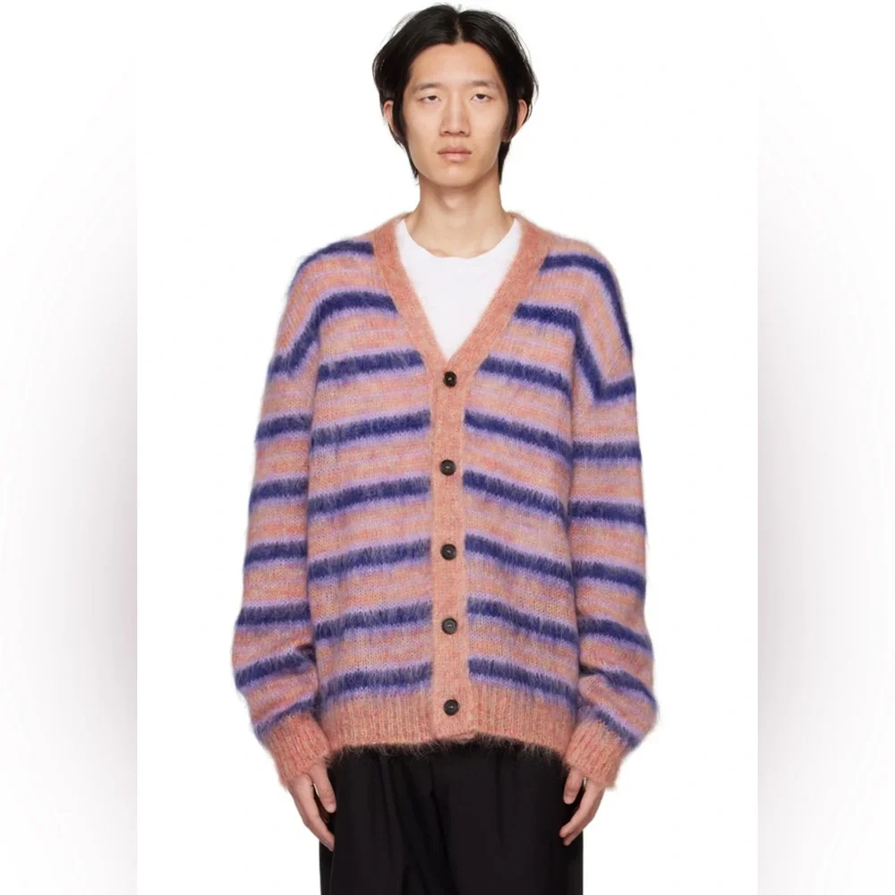 Marni Iconic Mohair fuzzy Brushed Stripes Cardigan V Neck NWT - Picture 4 of 11